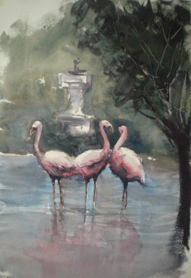 제목이 "Flamingos"인 미술작품 Giorgio Gosti로, 원작, 수채화