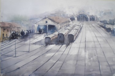 Painting titled "trains 11" by Giorgio Gosti, Original Artwork, Watercolor