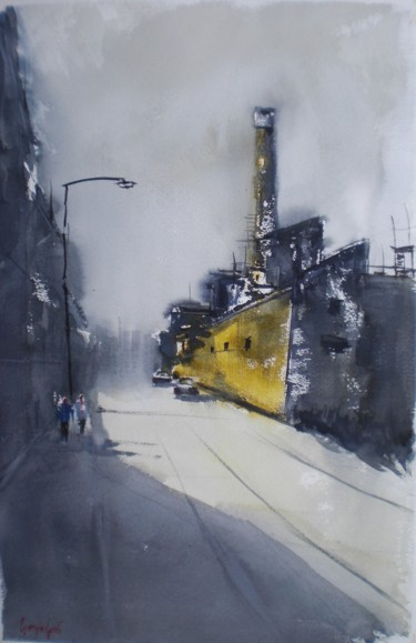 Malerei mit dem Titel "industrial landscape" von Giorgio Gosti, Original-Kunstwerk, Aquarell