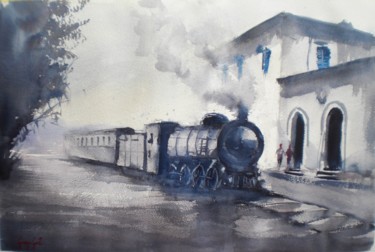 Картина под названием "Trains 12" - Giorgio Gosti, Подлинное произведение искусства, Акварель