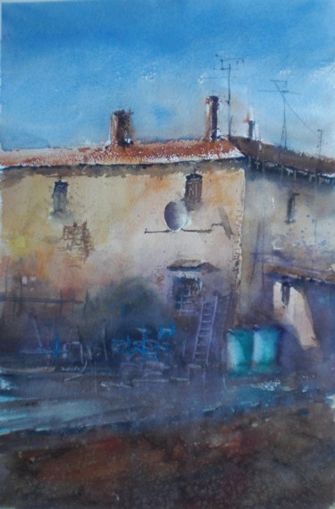 Schilderij getiteld "country house" door Giorgio Gosti, Origineel Kunstwerk, Aquarel