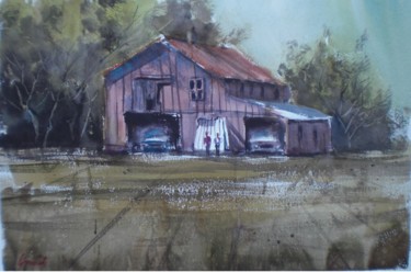 Painting titled "old barn 5" by Giorgio Gosti, Original Artwork, Watercolor