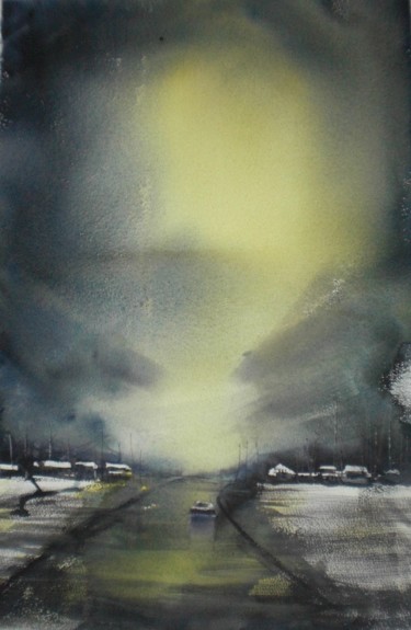 Peinture intitulée "solitary car" par Giorgio Gosti, Œuvre d'art originale, Aquarelle