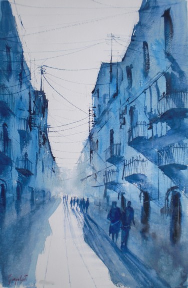 Painting titled "an imaginary city 19" by Giorgio Gosti, Original Artwork, Watercolor