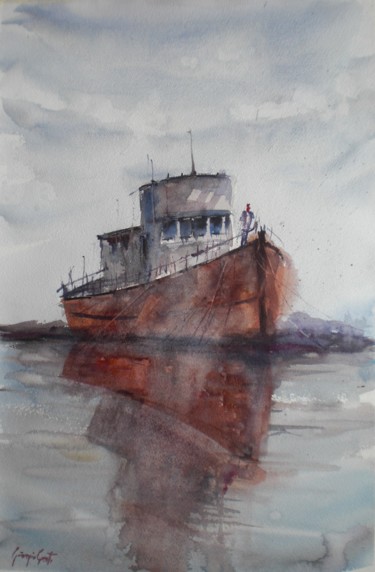 Peinture intitulée "boat stranded 5" par Giorgio Gosti, Œuvre d'art originale, Aquarelle