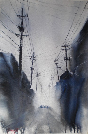 Peinture intitulée "wires 2" par Giorgio Gosti, Œuvre d'art originale, Aquarelle