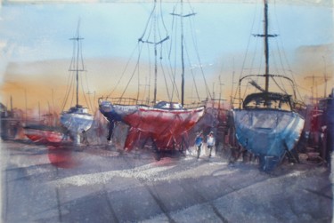 Painting titled "boats 19" by Giorgio Gosti, Original Artwork, Watercolor