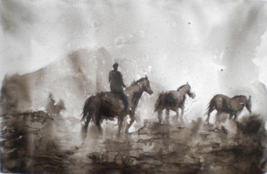 Painting titled "horses 6" by Giorgio Gosti, Original Artwork, Watercolor