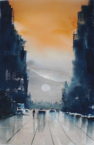 Peinture intitulée "an imaginary city 23" par Giorgio Gosti, Œuvre d'art originale, Aquarelle