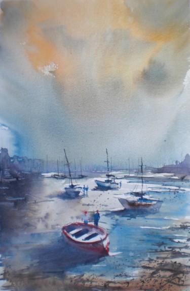 Painting titled "boats 24" by Giorgio Gosti, Original Artwork, Watercolor