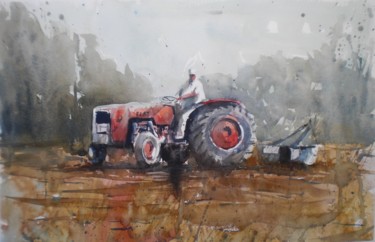Painting titled "the tractor 6" by Giorgio Gosti, Original Artwork, Watercolor