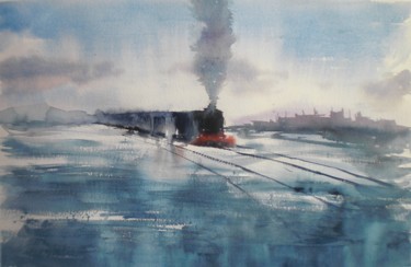 Painting titled "trains 14" by Giorgio Gosti, Original Artwork, Watercolor