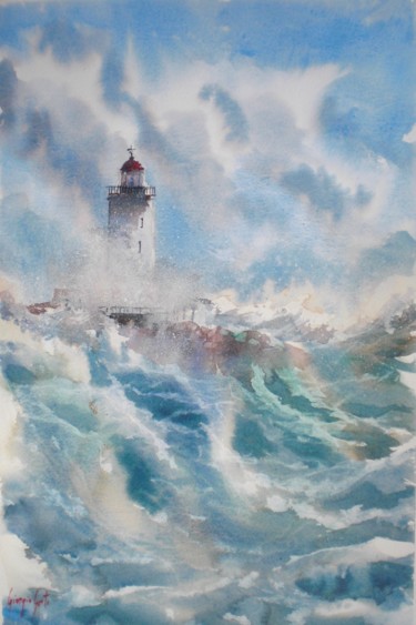 「lighthouse 4」というタイトルの絵画 Giorgio Gostiによって, オリジナルのアートワーク, 水彩画