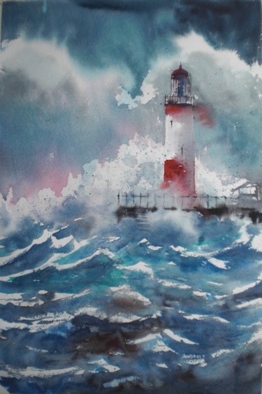 Картина под названием "lighthouse 5" - Giorgio Gosti, Подлинное произведение искусства, Акварель