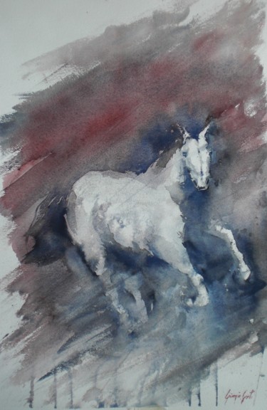 Painting titled "horses 7" by Giorgio Gosti, Original Artwork, Watercolor