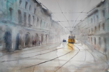 Pittura intitolato "tram in Milan 16" da Giorgio Gosti, Opera d'arte originale, Acquarello
