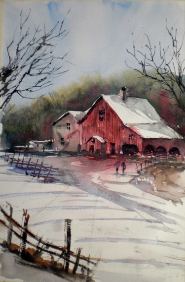 Pittura intitolato "old barn 8 #ArtistS…" da Giorgio Gosti, Opera d'arte originale, Acquarello