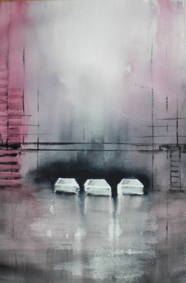 Painting titled "cars in the night 5" by Giorgio Gosti, Original Artwork, Watercolor