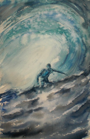 Painting titled "the surfer #ArtistS…" by Giorgio Gosti, Original Artwork, Watercolor