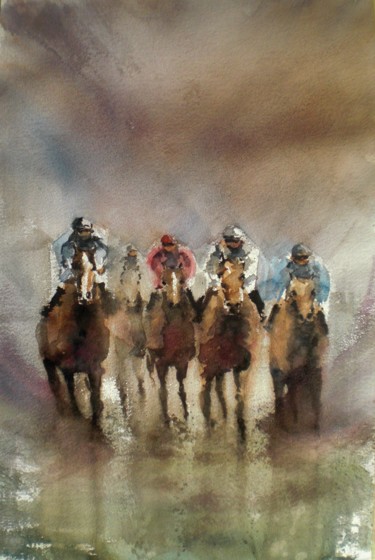 Painting titled "the horse race 9 #A…" by Giorgio Gosti, Original Artwork, Watercolor