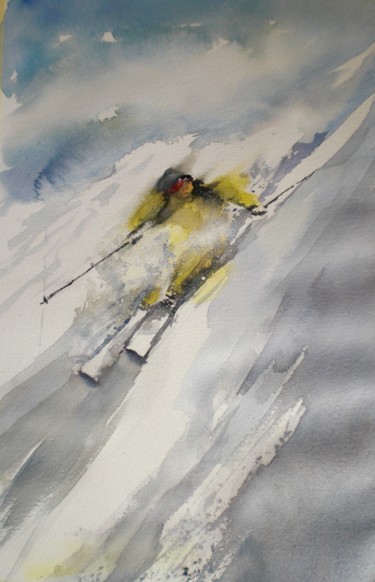 Peinture intitulée "the skier" par Giorgio Gosti, Œuvre d'art originale, Aquarelle