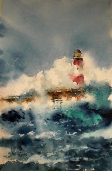 Painting titled "lighthouse 11 #arti…" by Giorgio Gosti, Original Artwork, Watercolor