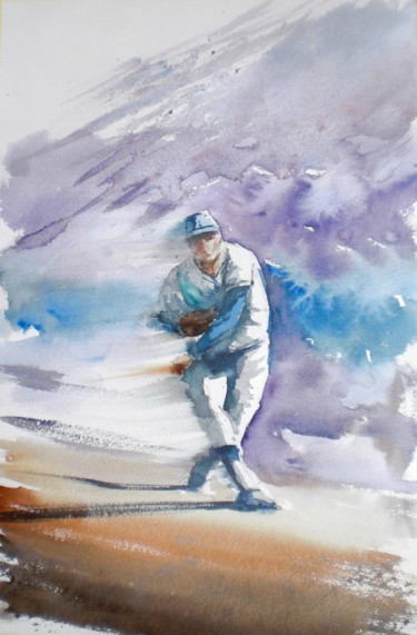 Pintura intitulada "baseball player 2 #…" por Giorgio Gosti, Obras de arte originais, Aquarela