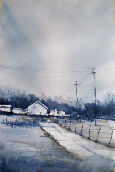 Painting titled "countryside landsca…" by Giorgio Gosti, Original Artwork, Watercolor