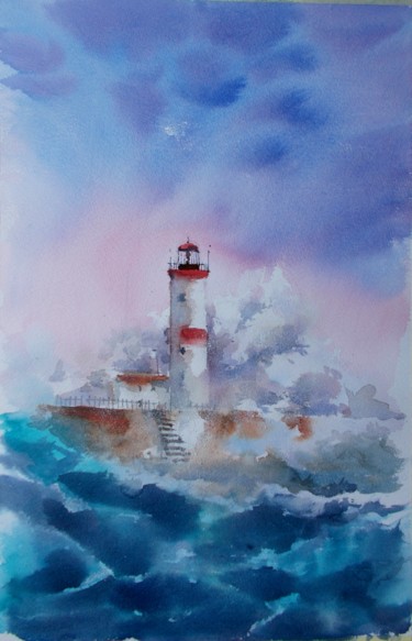 Painting titled "lighthouse 12 #arti…" by Giorgio Gosti, Original Artwork, Watercolor