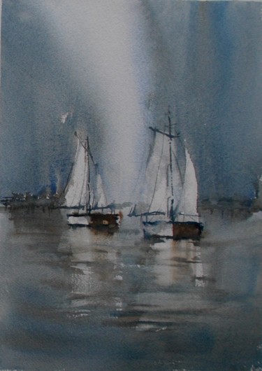 Pintura intitulada "boats 47 #ArtistSup…" por Giorgio Gosti, Obras de arte originais, Aquarela