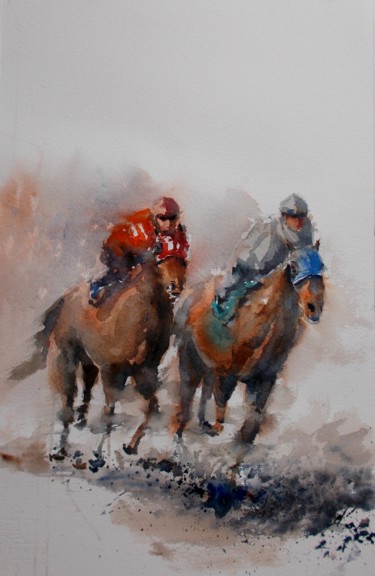 Painting titled "the horse race 10 #…" by Giorgio Gosti, Original Artwork, Watercolor