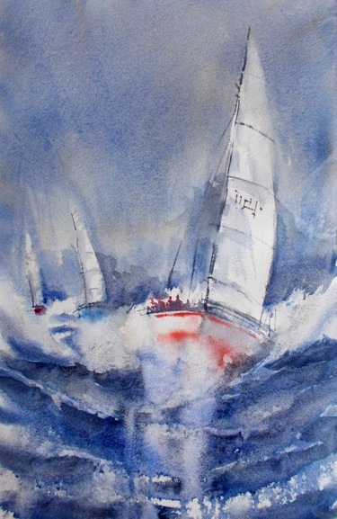 Painting titled "boats 48" by Giorgio Gosti, Original Artwork, Watercolor