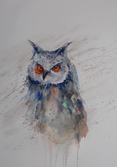 Painting titled "owl" by Giorgio Gosti, Original Artwork, Watercolor