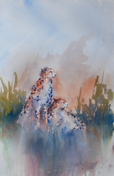 Pintura intitulada "leopards #ArtistSup…" por Giorgio Gosti, Obras de arte originais, Aquarela