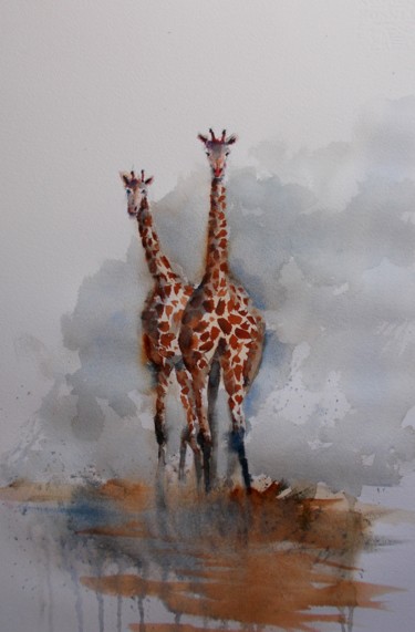 Pittura intitolato "giraffes 2" da Giorgio Gosti, Opera d'arte originale, Acquarello