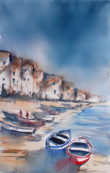 Painting titled "boats 49" by Giorgio Gosti, Original Artwork, Watercolor