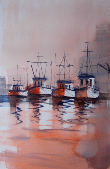 Painting titled "boats 50" by Giorgio Gosti, Original Artwork, Watercolor