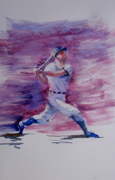 Schilderij getiteld "baseball player 3" door Giorgio Gosti, Origineel Kunstwerk, Aquarel