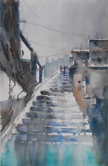 Painting titled "stairs 5" by Giorgio Gosti, Original Artwork, Watercolor