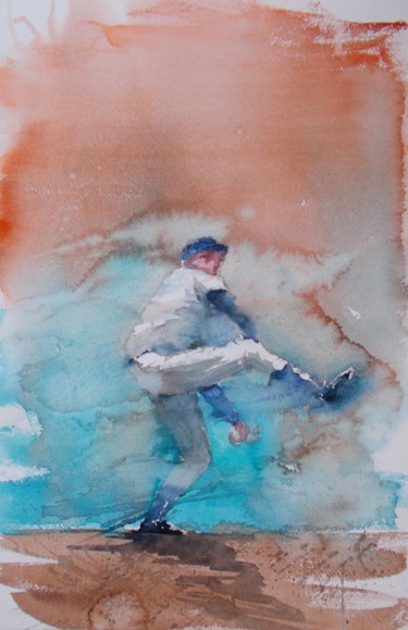 Pittura intitolato "baseball player 4" da Giorgio Gosti, Opera d'arte originale, Acquarello