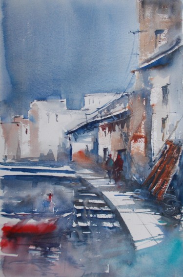 Peinture intitulée "fishing village 2" par Giorgio Gosti, Œuvre d'art originale, Aquarelle