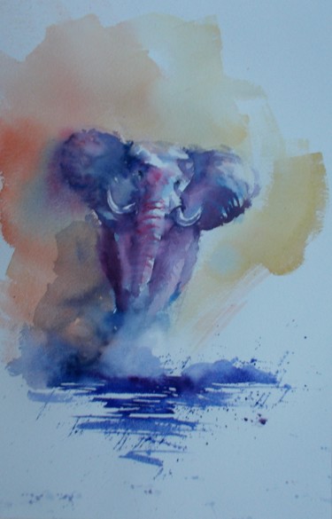 Schilderij getiteld "elephant 2" door Giorgio Gosti, Origineel Kunstwerk, Aquarel
