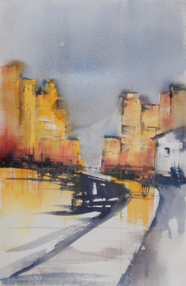 Painting titled "an imaginary city 40" by Giorgio Gosti, Original Artwork, Watercolor