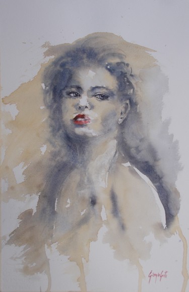 Painting titled "young girl 19" by Giorgio Gosti, Original Artwork, Watercolor