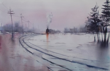 Pittura intitolato "trains 19" da Giorgio Gosti, Opera d'arte originale, Acquarello