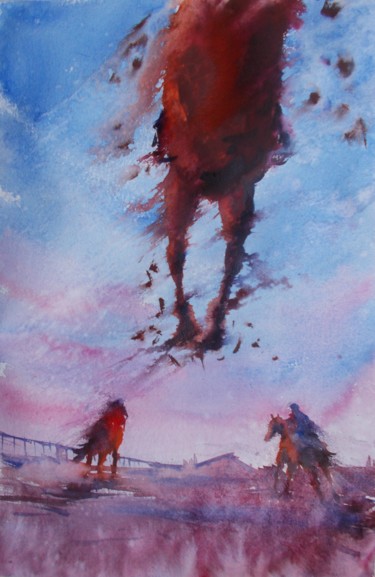 Painting titled "the horse race 14" by Giorgio Gosti, Original Artwork, Watercolor