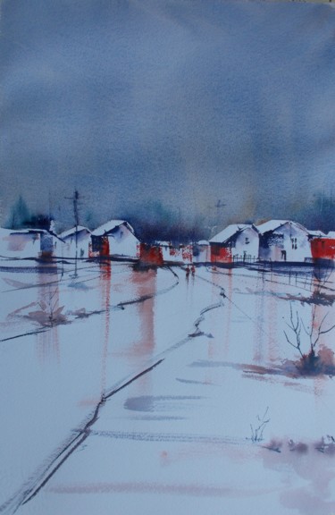 Pintura intitulada "winter landcape 2" por Giorgio Gosti, Obras de arte originais, Aquarela