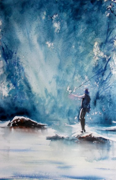 Painting titled "a river runs throug…" by Giorgio Gosti, Original Artwork, Watercolor