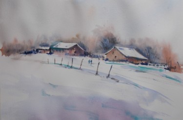 Pintura intitulada "winter landscape 4" por Giorgio Gosti, Obras de arte originais, Aquarela