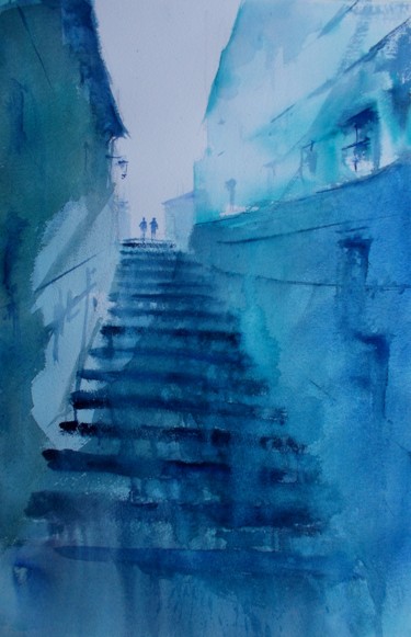 Painting titled "stairs 6" by Giorgio Gosti, Original Artwork, Watercolor